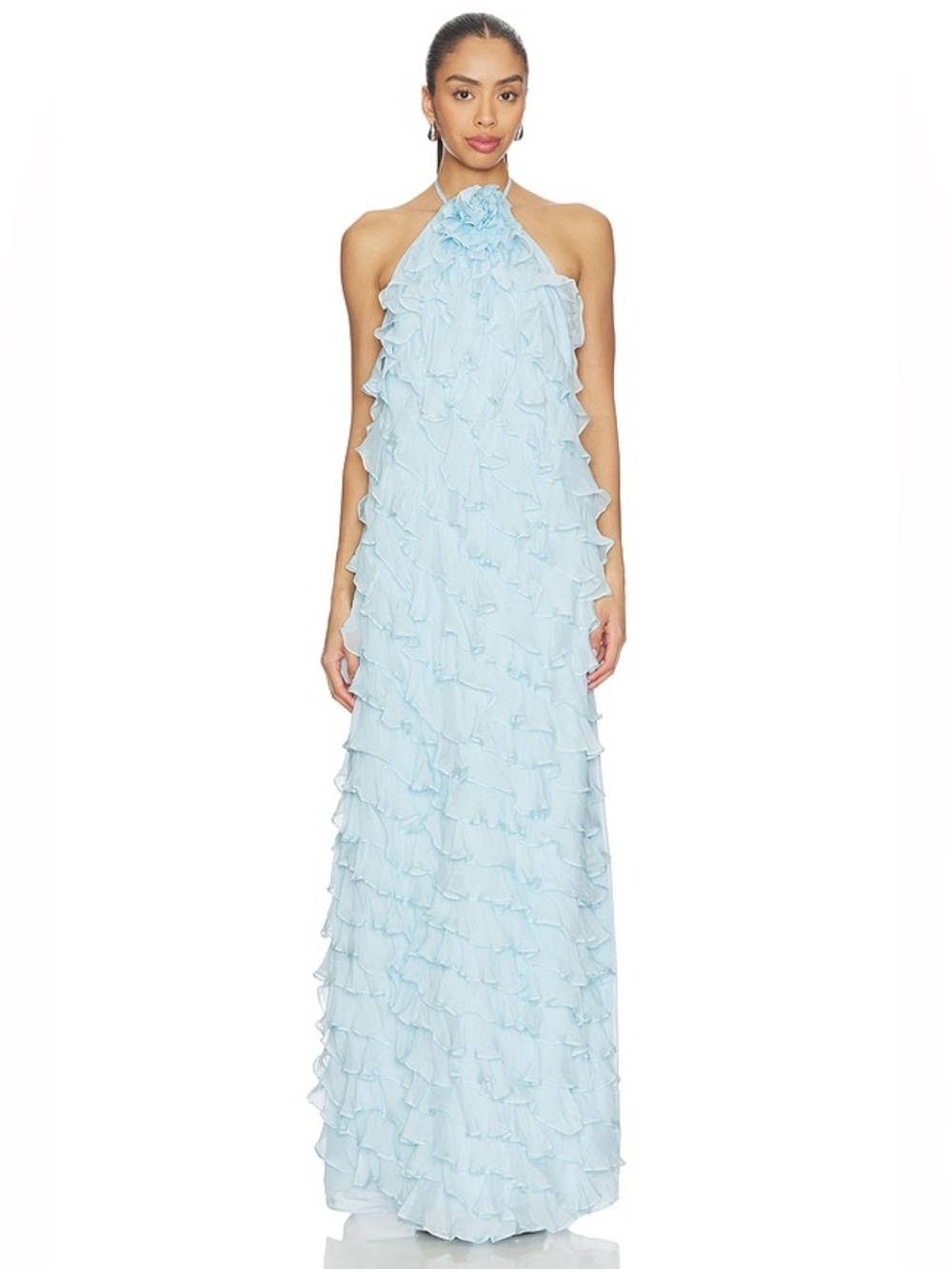 Deme by Gabriella Celeste Baby Blue Ruffle Halter Maxi Gown REVOLVE